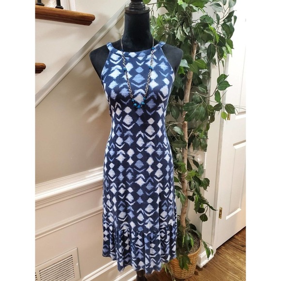 Time And Tru Women's Blue Rayon Round Neck Sleeveless Casual Knee Length Dress L - Picture 8 of 12